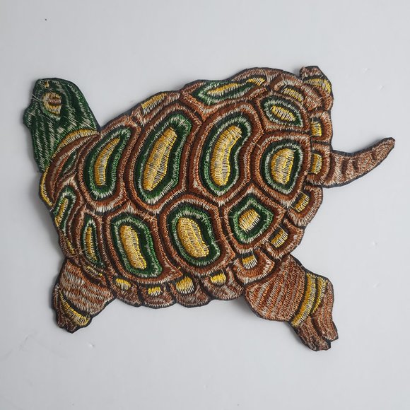 STUNNING Large Embroidered Turtle Patch Tortoise Applique Nature Pond Ecosystem - Picture 4 of 5